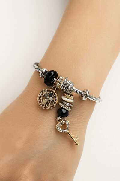 cmtgroup Women's Silver Bracelet Decorated with Gold Key Charm and Luxurious ...
