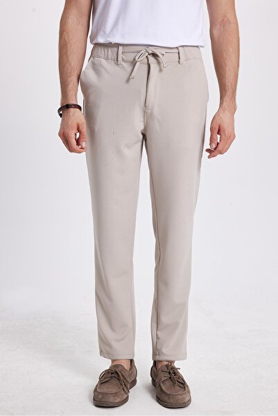 Tudors Men's Slim Fit Slim Fit Elastic Waist Lace-Up Detailed Stone Trousers