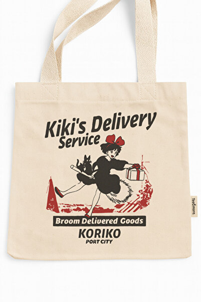 Tee&more. Studio Ghibli Kiki's Delivery Service Printed Canvas Tote Bag with Gusseted Velcro and Inner Pocket