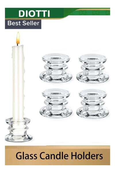 Generic Set of 4 Clear Glass Taper Candle Holders, Elegant Candle Stands for ...
