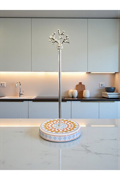 ferayhome Paper Towel Holder Roll Napkin Holder Kitchen Accessory Ceramic Geometric Clover Pattern Silver - Feray Home