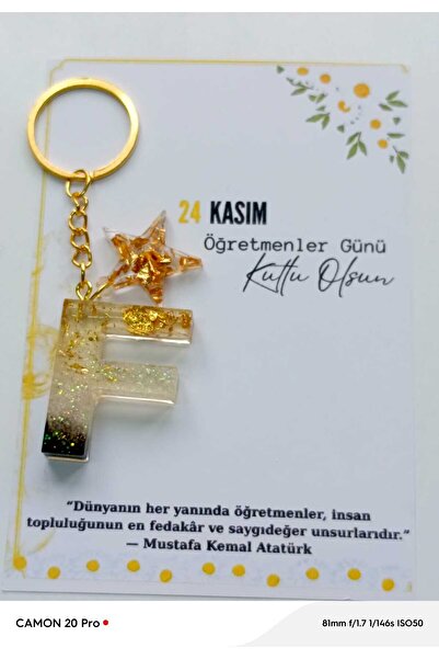 demirbasavm Handmade F Letter Epoxy Keychain Specially for Teachers' Day
