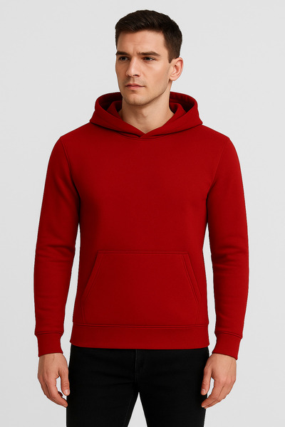 metsawear Unisex Slim Fit Cut Cotton Soft Textured Inside Fleece-Lined Basic Red Hooded Sweatshirt