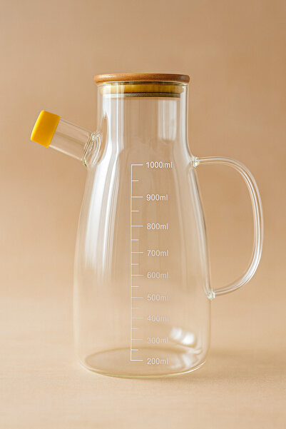 Fhilli Borosilicate Glass Oil Bottle with Bamboo Lid 1000 ml
