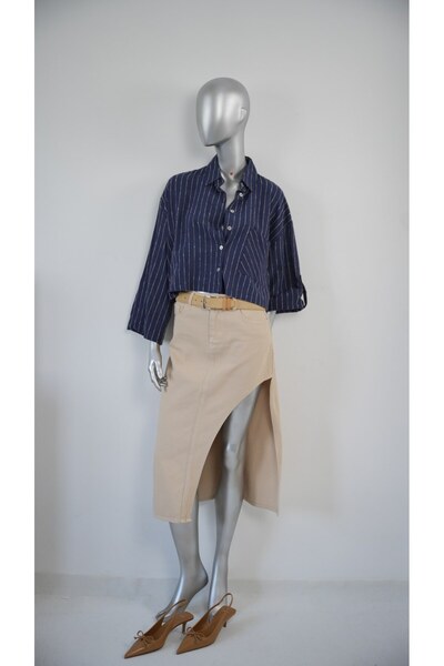 Butik Crop çizgili gömlek