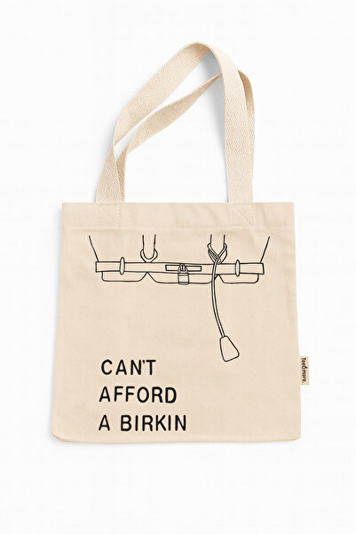 Tee&more. Can'T Afford a Birkin Printed Canvas Tote Bag with Gusseted Velcro and Inner Pocket