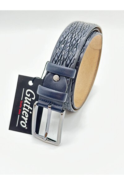 Gutiero Men's 100% Genuine Leather Navy Blue Classic Belt