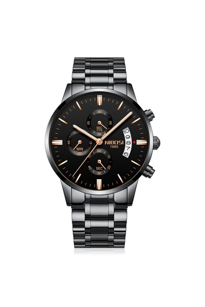 Nibosi Ceas de mână bărbătesc, elegant, cuarț, casual, analog, negru, auriu