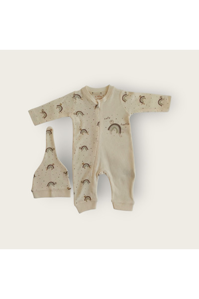 damdamin طقم بدلة وقبعة من قماش الوافل القطني 100% بنقشة السلحفاة مع سحاب وأك...