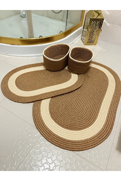 GNG Home Tekstil مجموعة مناشف الحمام من الجوت والقش، مجموعة سلة الحمام، مجموعة المرحاض