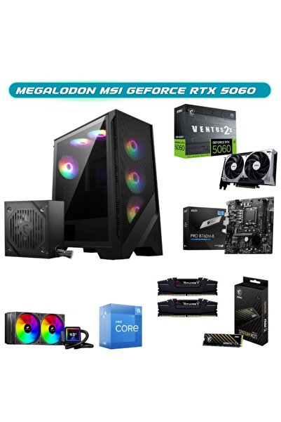 MEGALODON Msi Geforce Rtx 5060 i5-14400F 1TB Msi M2 16Gb Ram Pro B760M-B Hazır Oyuncu Masaüstü Bilgisayarı