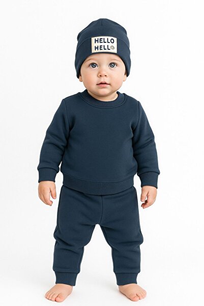 NOVERAM KİDS طقم رياضي للأطفال بثلاث خيوط 9-12-18-24 شهرًا |   سترة هيلو مطبو...