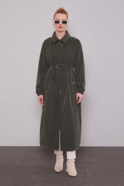 Levidor Khaki Quilted Detailed Trench Coat