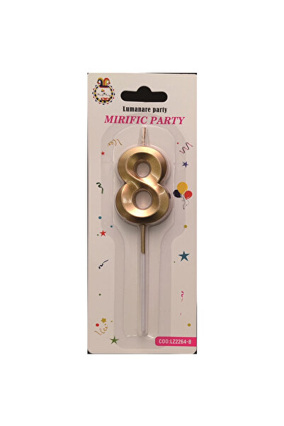 Mirific Party Cake candle, metallic gold, 5 cm, number 8