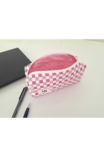 MB Pink Polka Dot Patterned Pen Holder - Duck Fabric - Single Compartment
