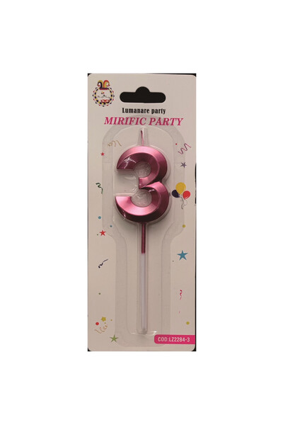 Mirific Party Cake candle, metallic pink, 5 cm, number 3