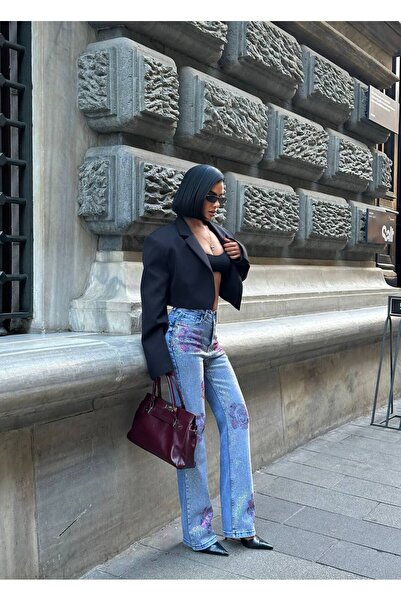 MADAME MELEK Varaklı Palazzo Denim Pants Jeans