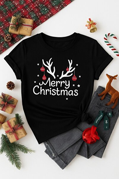 OVER HEAD Καλά Χριστούγεννα με στάμπα ελαφιού, μπλουζάκι με λαιμόκοψη, κοντομάνικο
