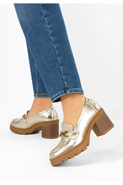 B T Shoes Nakata gold heeled loafers