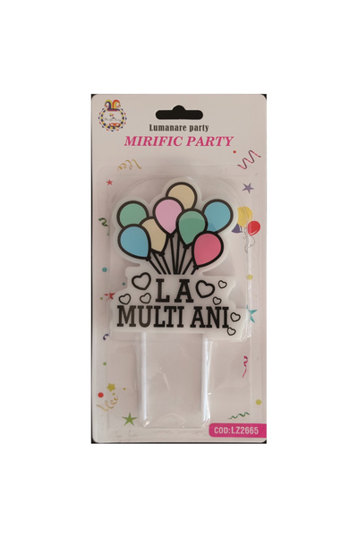 Mirific Party Multicolor cake candle, 15 cm, balloons, 'Happy Birthday'
