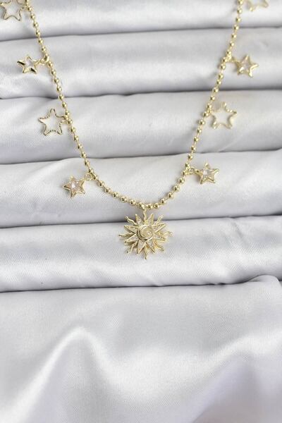 Mustran قلادة نسائية من النحاس بلون ذهبي على شكل الشمس