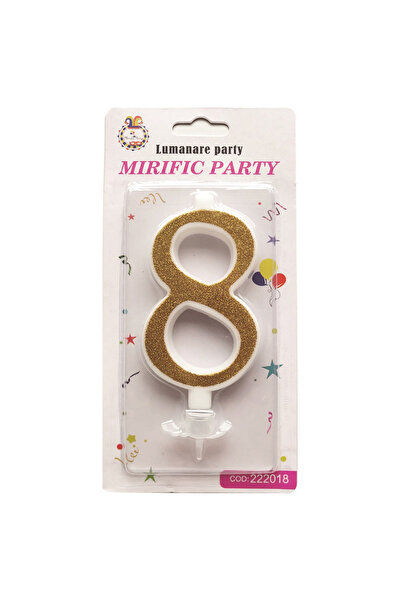 Mirific Party Cake candle, gold glitter, 10.5 cm, number 8
