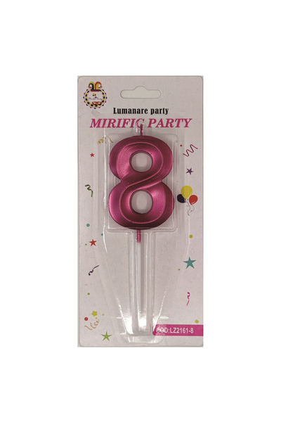 Mirific Party Cake candle, metallic pink, 7 cm, number 8