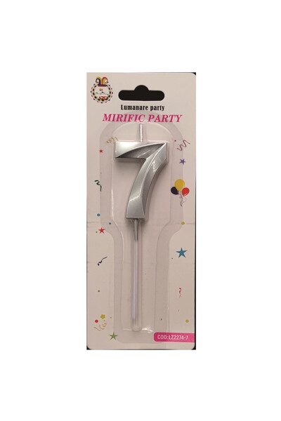 Mirific Party Cake candle, metallic silver, 5 cm, number 7