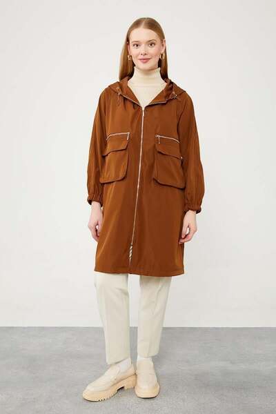 Levidor Taba Hooded Zipper Closure Trench Coat