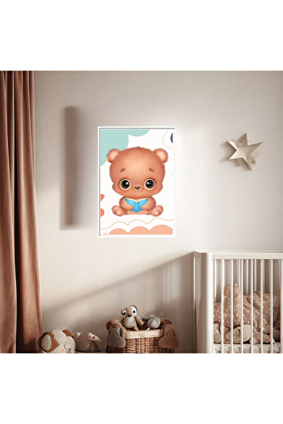 mixefor Cute Teddy Bear Baby Room Painting White Framed Canvas Print Painting