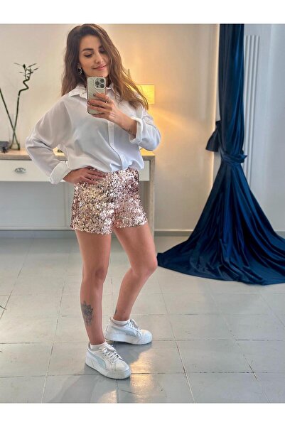 Derya Akyol Bakır payetli Mini Şort