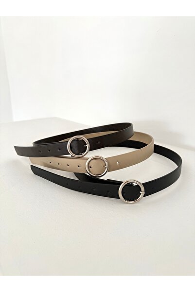 coaksco Women's Minimal Ring Silver Buckle 3-Piece Set Belt