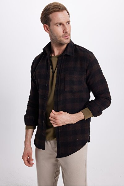 Tudors Men's slim fit long sleeve plaid checkered winter woodcutter shirt with pockets