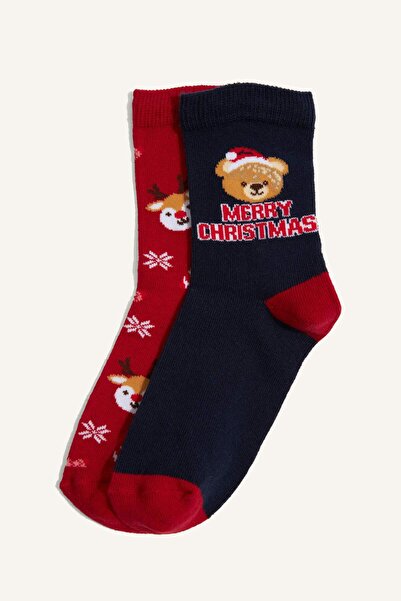 DeFacto Boy's Christmas Themed 2-Piece Cotton Long Socks G3990A8Ns