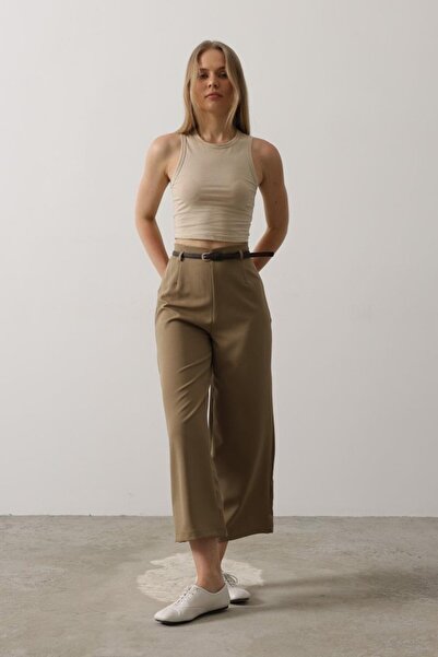 Wear Up Belt Collar Detailed Trousers - Khaki