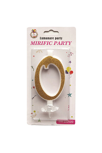 Mirific Party Gold glitter cake candle, 10.5 cm, number 0