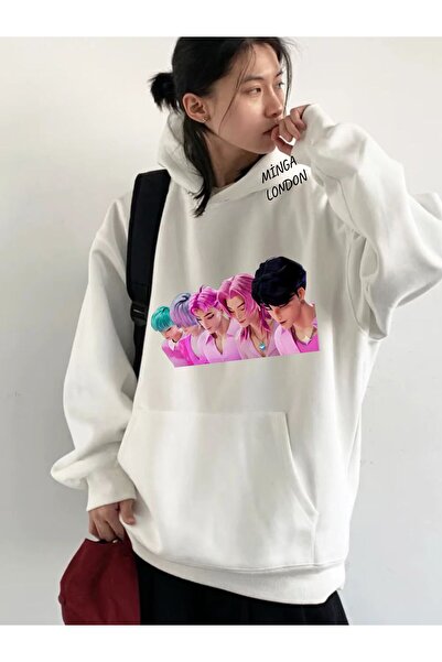 Minga London Unisex Boys Style Colorful Printed White Oversized Sweatshirt