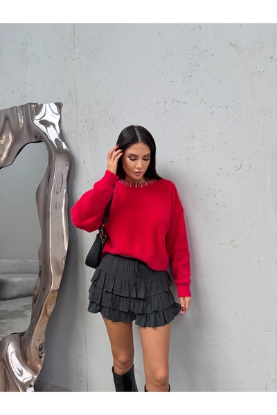 kenza'a Cardigan tricotat cu căptușeală din fleece cu detaliu de perle la guler