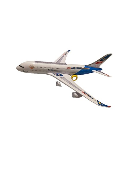 7LIFE Airbus A380 Toy Plane with Lights and Music, White and Blue, 44 cm