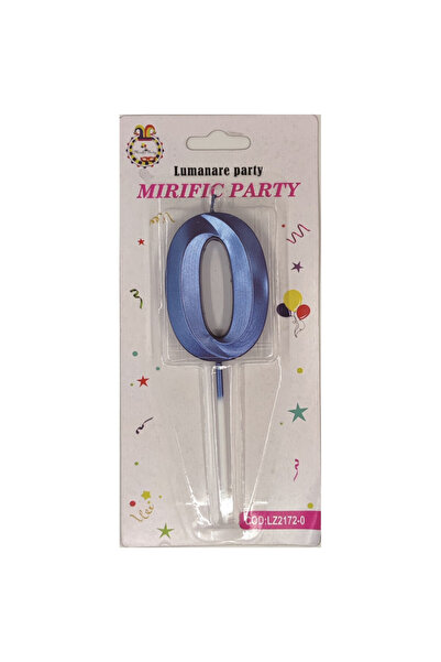 Mirific Party Lumânare tort, albastru metalizat, 7 cm, cifră 0
