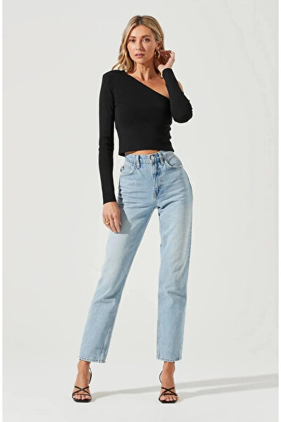 bysoca Γυναικεία μαύρη μπλούζα με ασύμμετρο λαιμόκοψη με έναν ώμο, μακρυμάνικ...