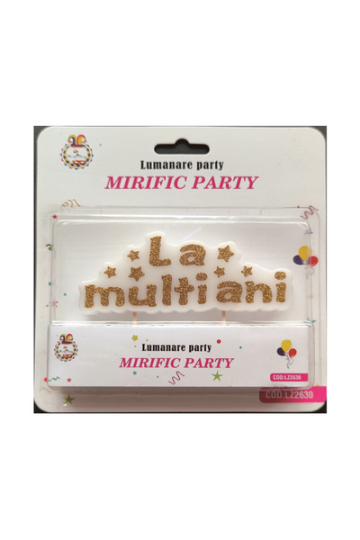 Mirific Party Gold cake candle, 11×4 cm, with glitter, 'Happy Birthday'