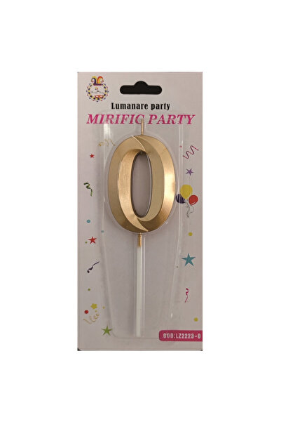 Mirific Party Cake candle, metallic gold color, 7 cm, number 0