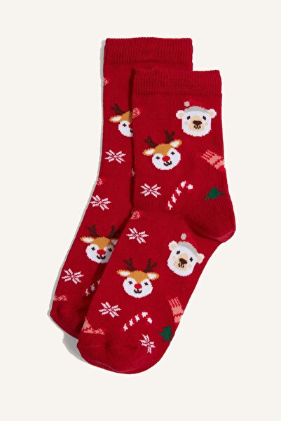 DeFacto Boy's Christmas Themed 2-Piece Cotton Long Socks G3990A8Ns