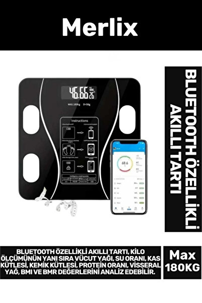 Merlix Premium Hassas Ölçüm Kas Kütle Vücut Yağı Protein Oranı Ölçer Bluetoot...