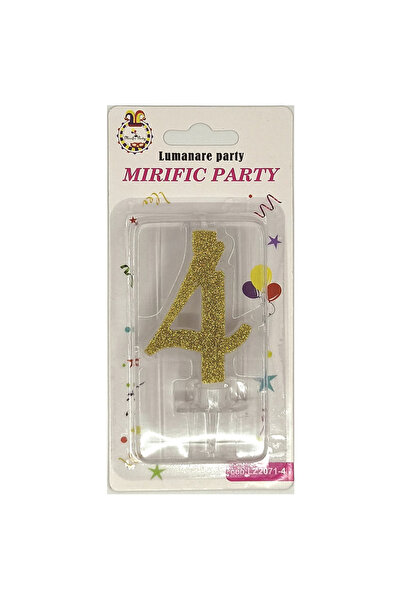Mirific Party Gold glitter cake candle, 6 cm, number 4