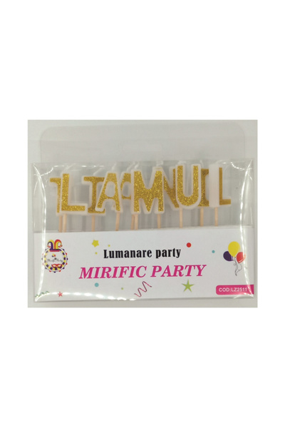 Mirific Party Gold glitter cake candle, 3 cm, "Happy Birthday"