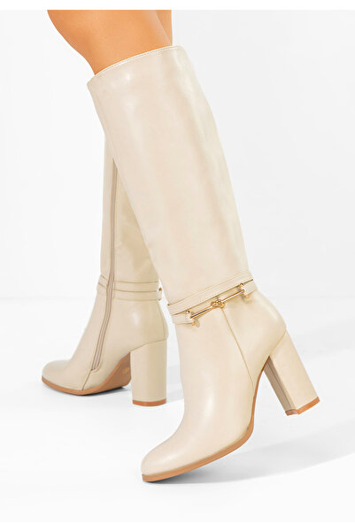 B T Shoes Cizme cu toc gros Dresara bej