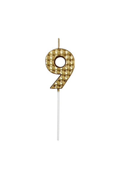 Mirific Party Metallic gold cake candle, 5.5 cm, number 9