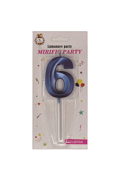 Mirific Party Cake candle, metallic blue, 7 cm, number 6